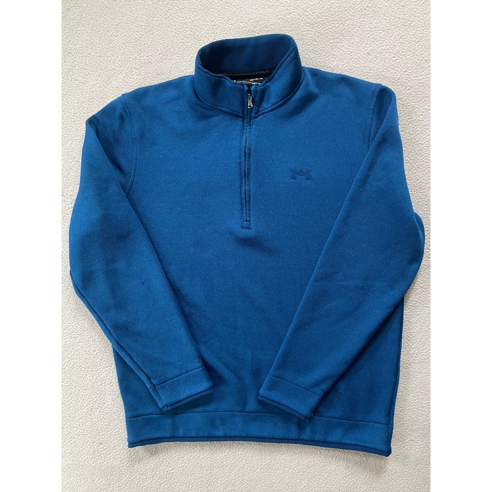 Under Armour Mens Medium 1/4 Zip Pullover Blue ColdGear Golf Knit 1359971